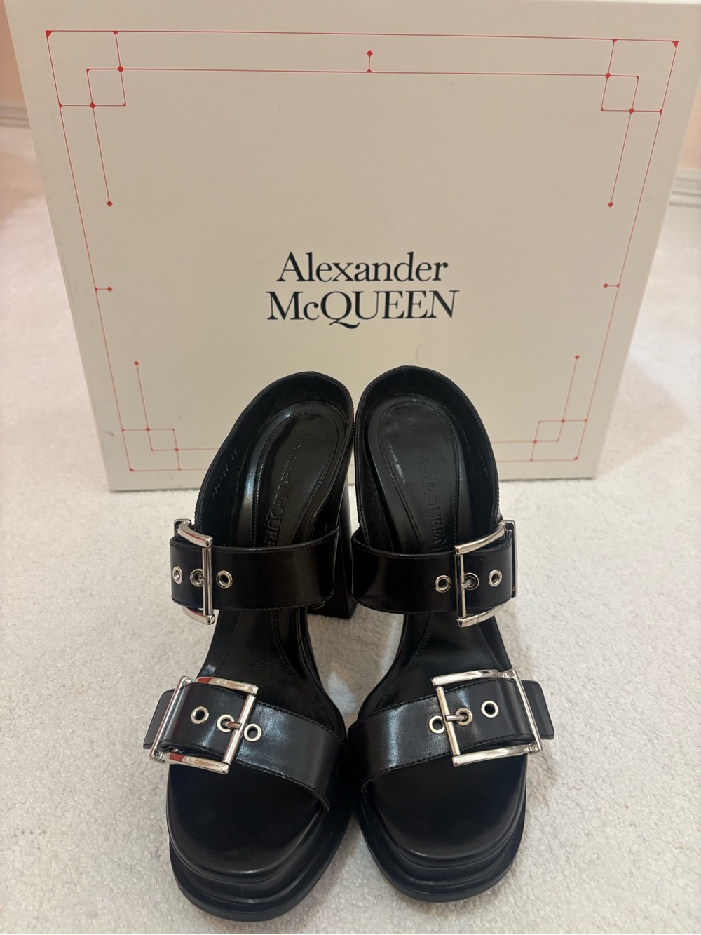 Alexander McQueen Black Leather Platform Buckle Heels - Picture 4 of 14